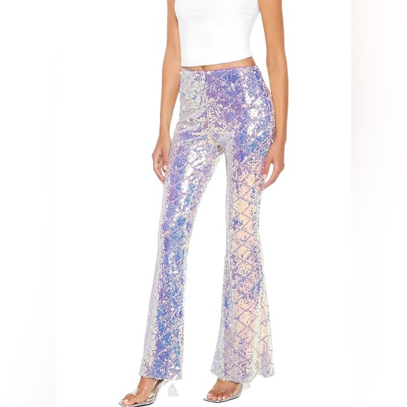 Forever 21 Pants - Iridescent Sequin flare high rise pants